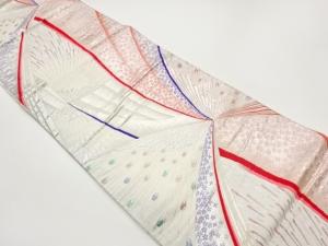 抽象孔雀羽に小花模様織出し袋帯